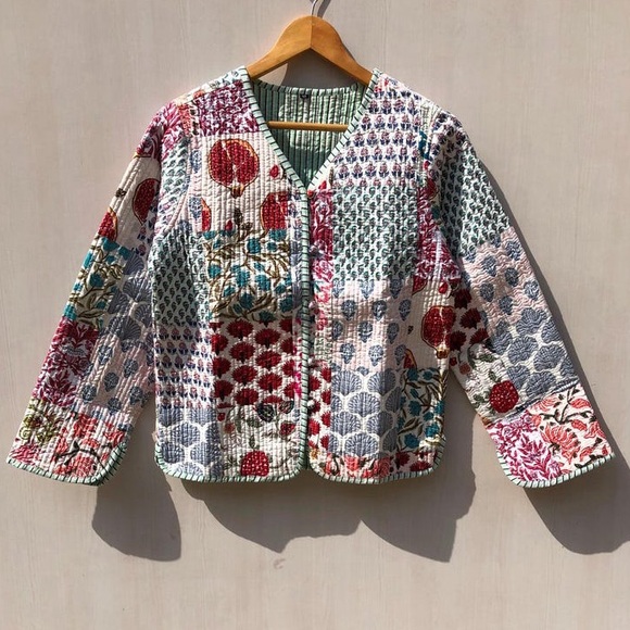 Jackets & Blazers - Handmade Boho Block Print Reversible Quilted Textured Patchwork Coat